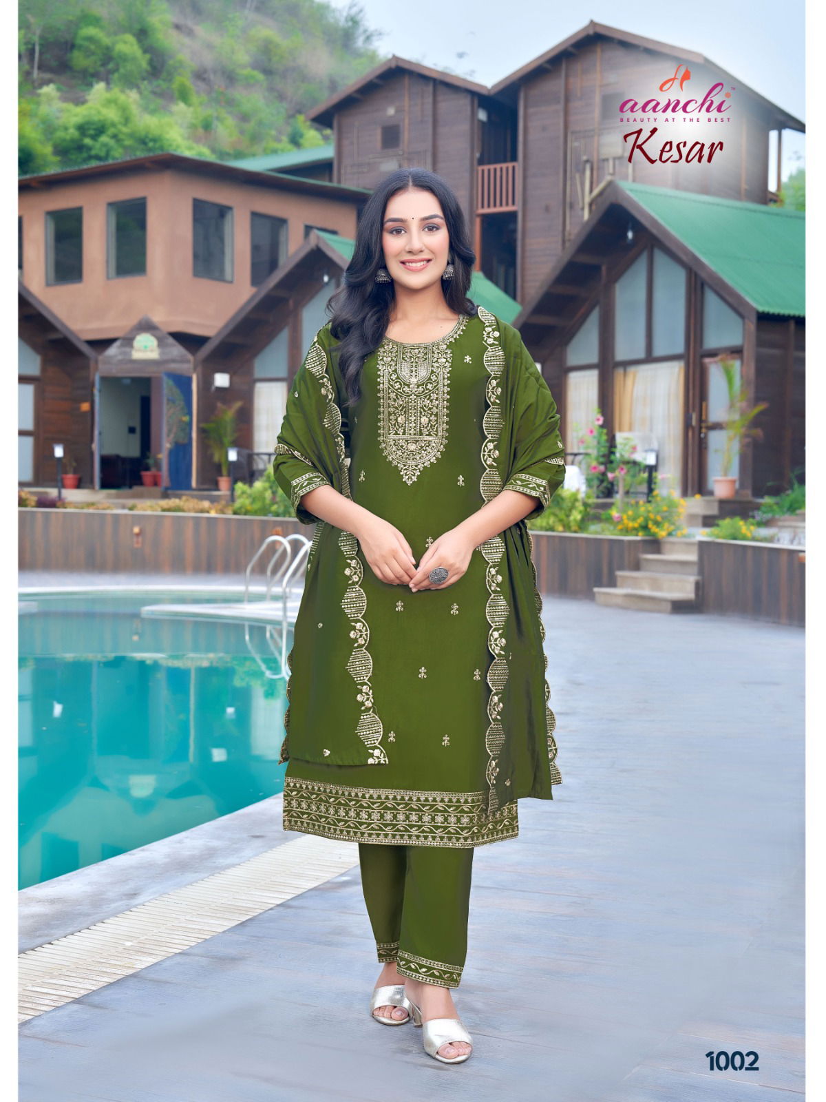 Kesar By Aanchi Roman Silk Embroidery Kurti With Bottom Dupatta Wholesale Shop In Surat
